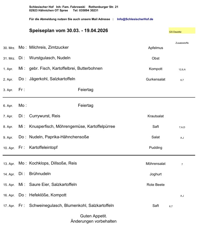 Speiseplan April