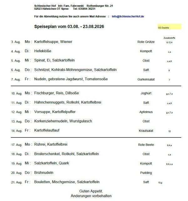 Speiseplan August 2026