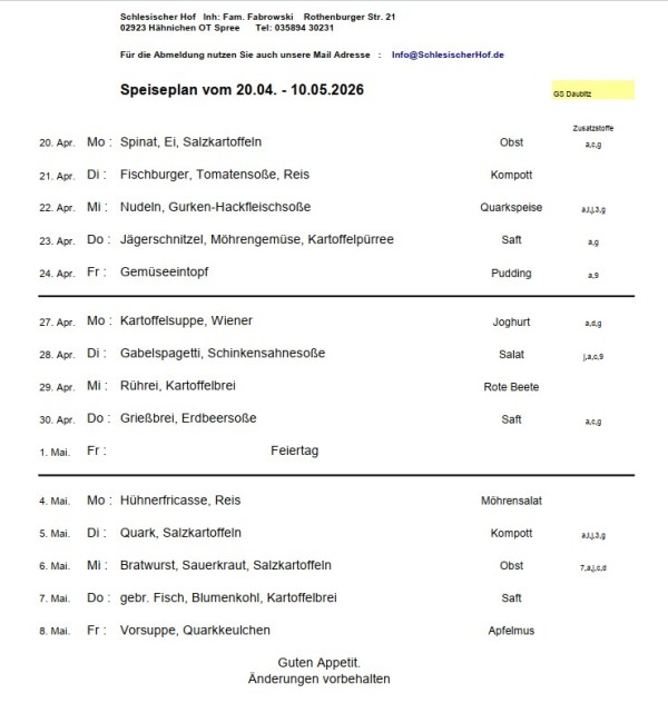 Speiseplan Mai 1