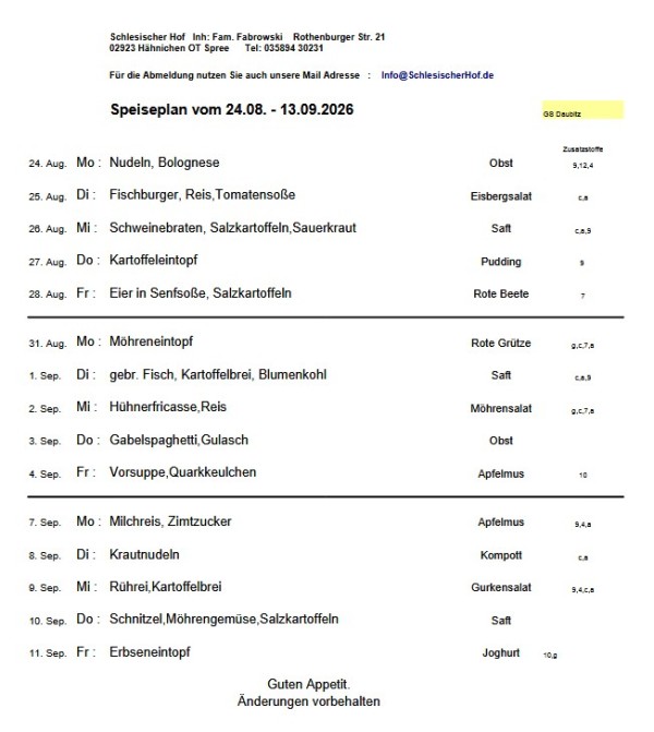 Speiseplan ab 24.8.26